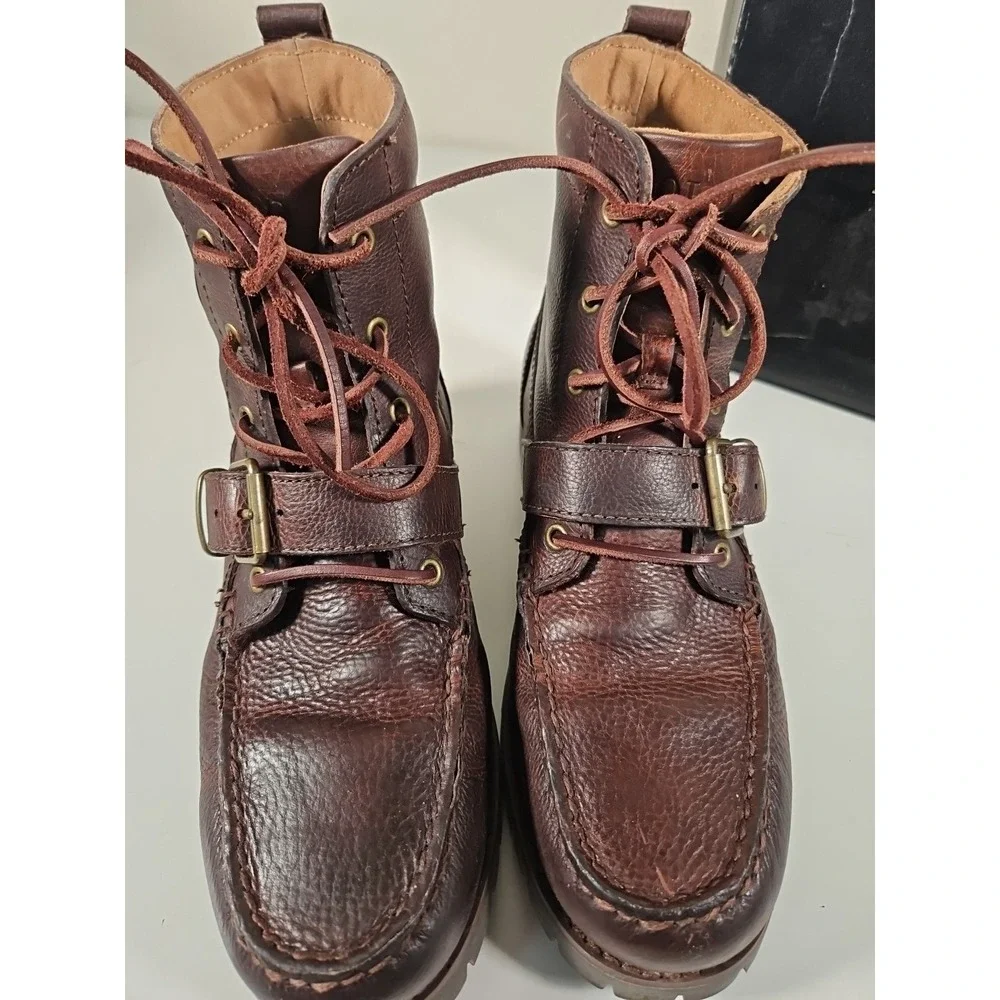 Polo Ralph Lauren Redmond Boots Men's Size 8.5 D Mahogany Leather Lace Up Buckle